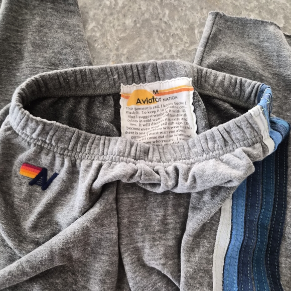 Aviator Nation Grey Sweatpants with Blue Stripe Detail, Size M - Picture 2 of 4